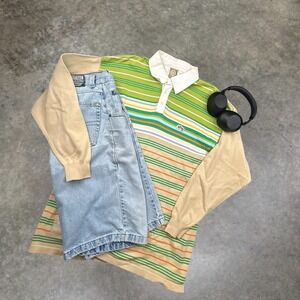 LRG Vintage Y2K Striped Long Sleeve Polo Shirt Mens XL Boxy Skater Streetwear